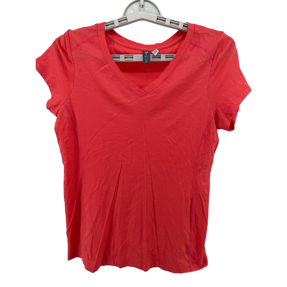 Ibex Womens Merino Wool V-Neck Short Sleeve T-Shirt Coral Pink Size S USA Made